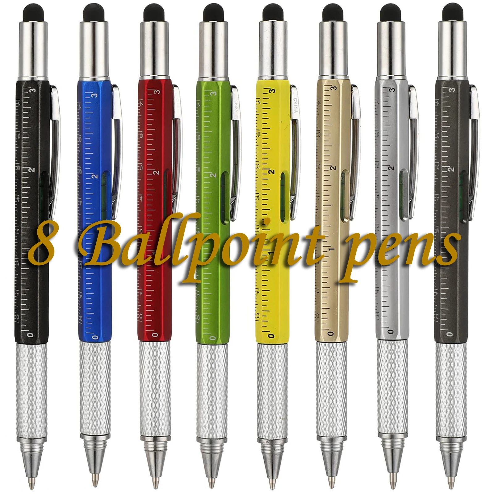 

8PCS Multifunction Ballpoint Pen with Modern Handheld Tool Measure Technical Ruler Screwdriver Touch Screen Stylus Spirit Level