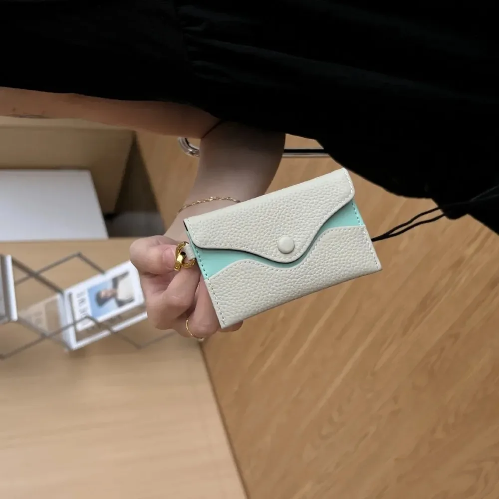 Luxury Wallet For Women Cowhide Card  With Strap Envelope Colorful Coin Purse Woman Casual Card Bag Fashion Card Holder Gift