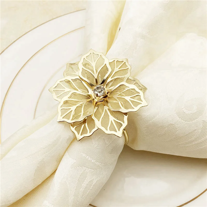 

B03C-80Pcs Flower Design Napkin Rings Metal Gold Napkin Buckle Napkin Ring Holder Hotel Restaurant Wedding Party