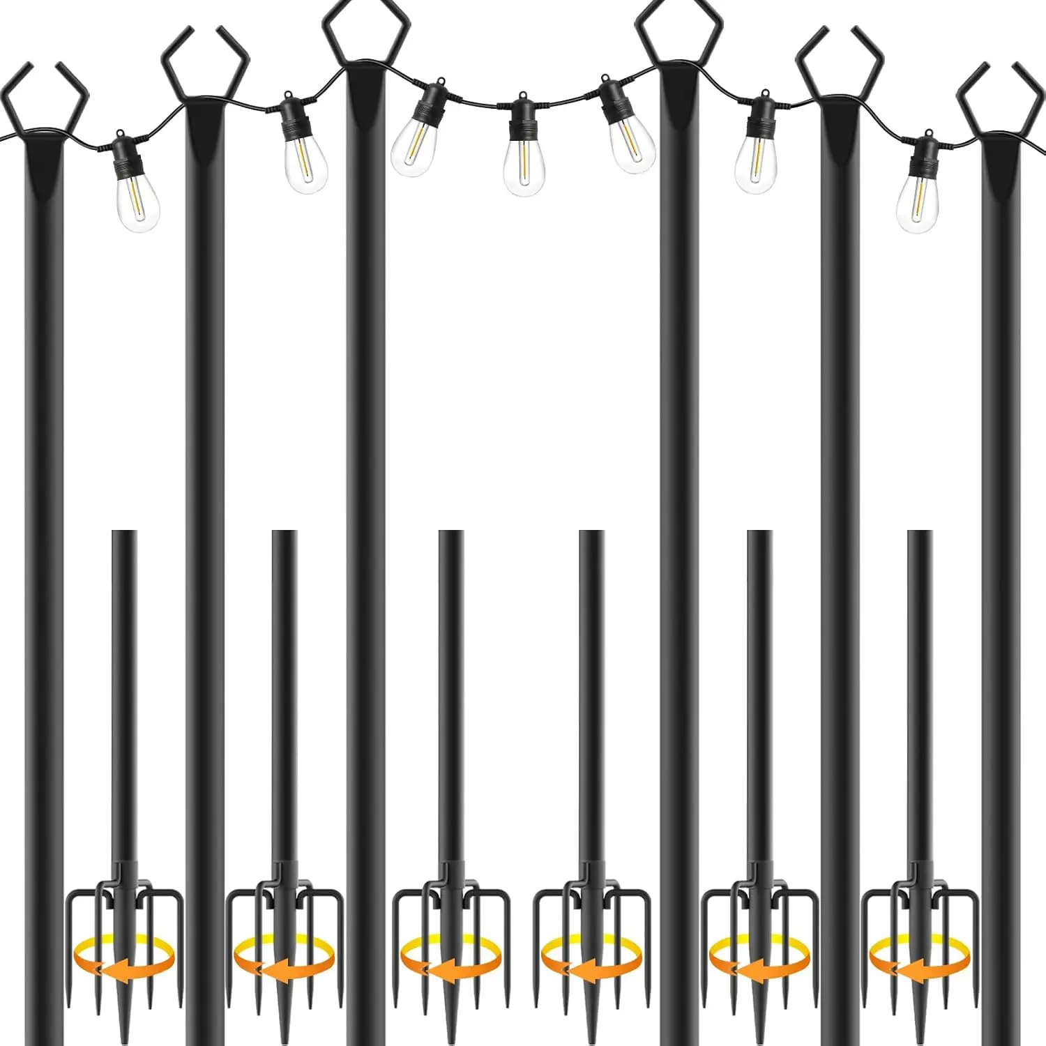 

Набор из 6 сверхмощных металлических световых столбов, регулируемая уличная подставка для патио, заднего двора, сада, вечеринки, свадьбы