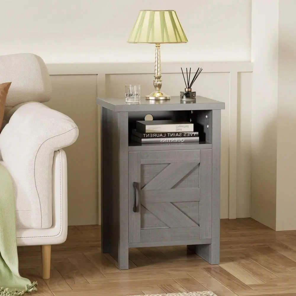 

1 Piece Farmhouse Nightstand With Storage Shelves