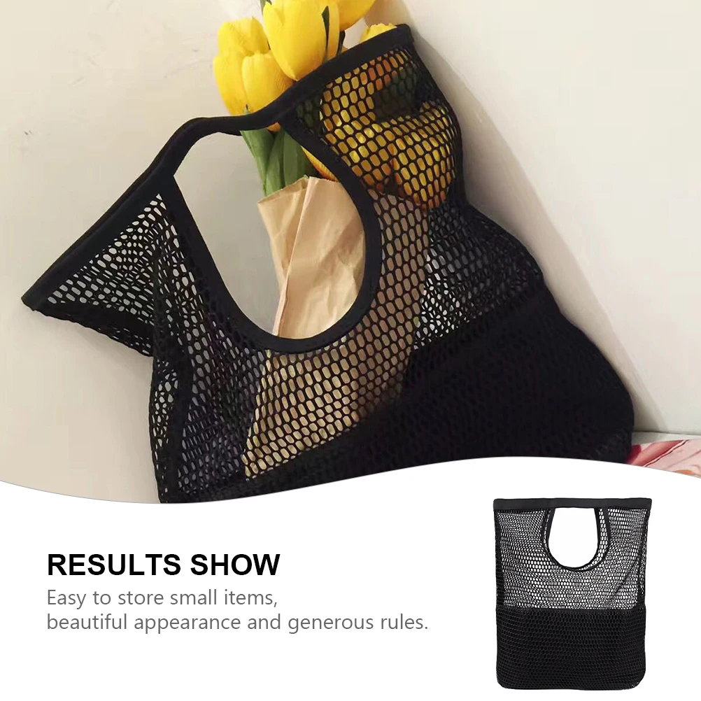 

Mesh Shopping Bag Beach Tote Women Large Folding with Zipper White Seashell Bags