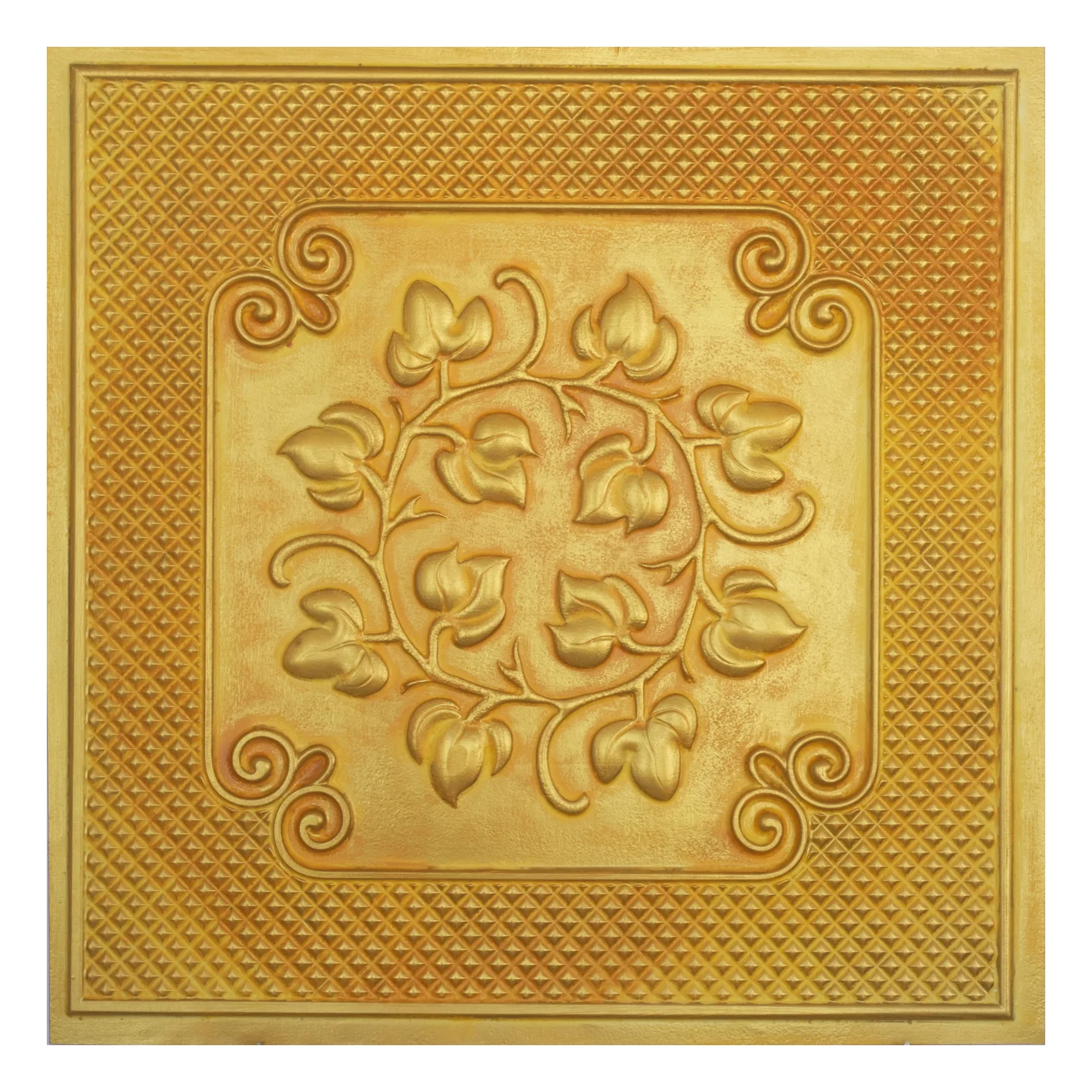 

Vintage Embossed Tin Ceiling Tiles Decorative Ceiling Panels for Cafe Club Salon PL66 Golden 10pcs