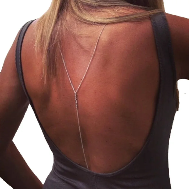 2022 Boho Summer Women Body Chain Accessories Gemstone Body Chain Crystal Necklace Back Chain
