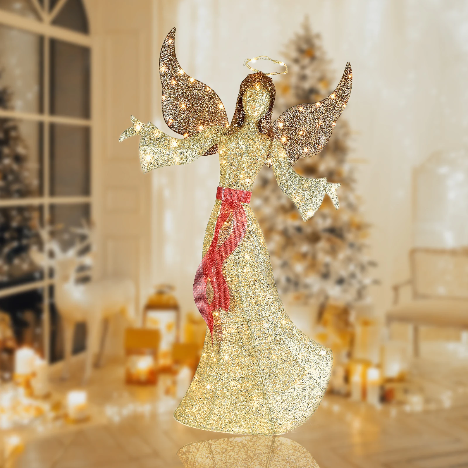 Golden 1pc Christmas Angel lamp decoration 120 LED Lights suitable for indoor and outdoor Garden Christmas  decoration lights