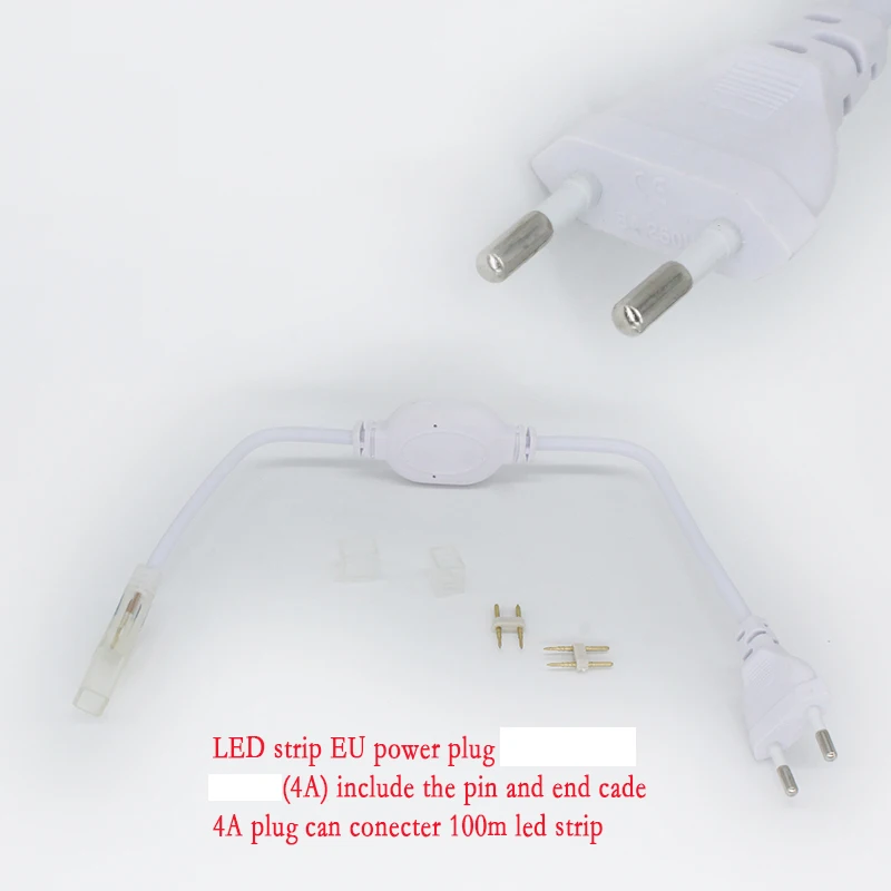 Prise de bande LED avec interrupteur pour SMD5050/SMD3014 RGB, alimentation ue, 2 broches, étanche, ac 220v