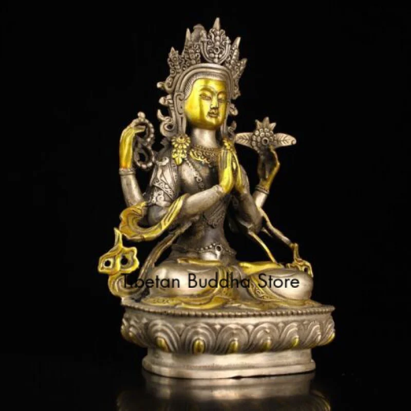 Imagem -02 - Tibet Antigo Chinês Prata Dourada Braços Chenrezig Kwan-yin Tara Buda Estátua 23863