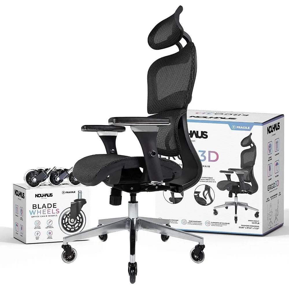 

Ergonomic Office Chair Lumbar Support Mesh Office Chair with 4D Adjustable Armrest, Adjustable Headrest and Wheels