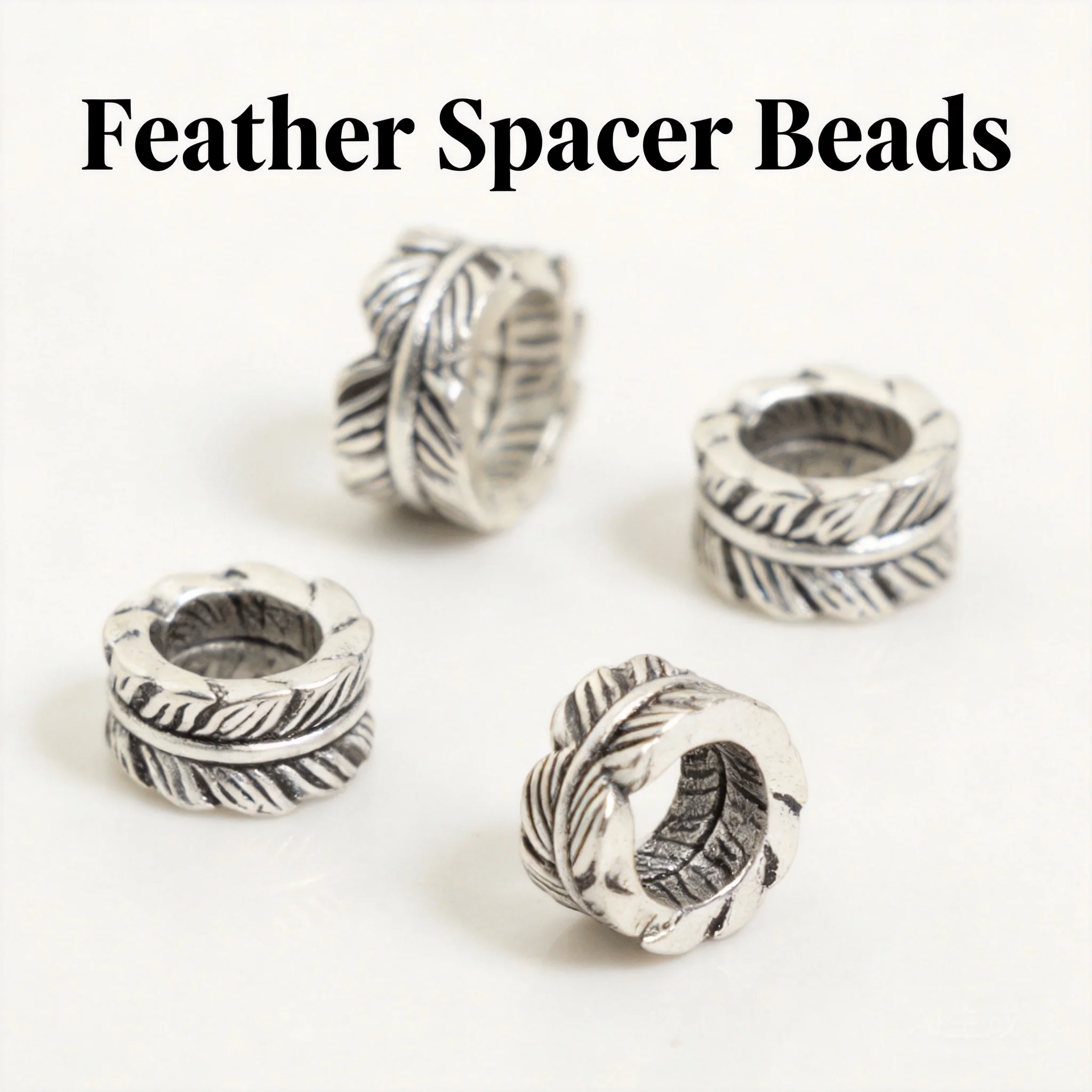 Chinese Style Lucky Auspicious Vintage Feather Spacer Beads Antique Silver Spacer Rings For Wenwan Bodi Seed Bracelet Diy Jewelr