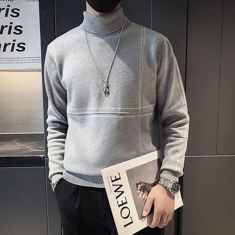 الياقة المدورة سترة الرجال الكورية نمط الخريف والشتاء قاع سترة بلون الخيوط البلوز الأعلى #2