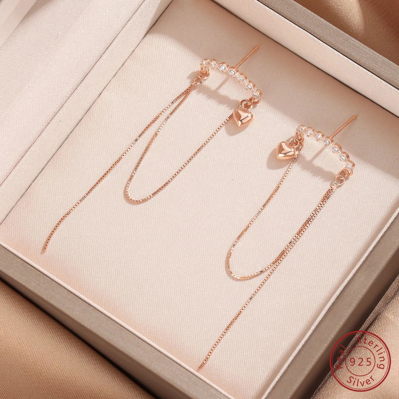 2024 Original design 100% 925 sterling silver rose gold Long chain heart-shaped zircon earrings woman Jewelry Mother\'s Day gifts