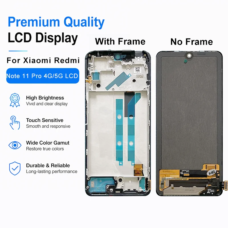 AMOLED For Xiaomi Redmi Note 11 Pro 4G LCD 2201116TG Touch Screen Digitizer with Frame For Redmi Note11Pro 5G 21091116I LCD
