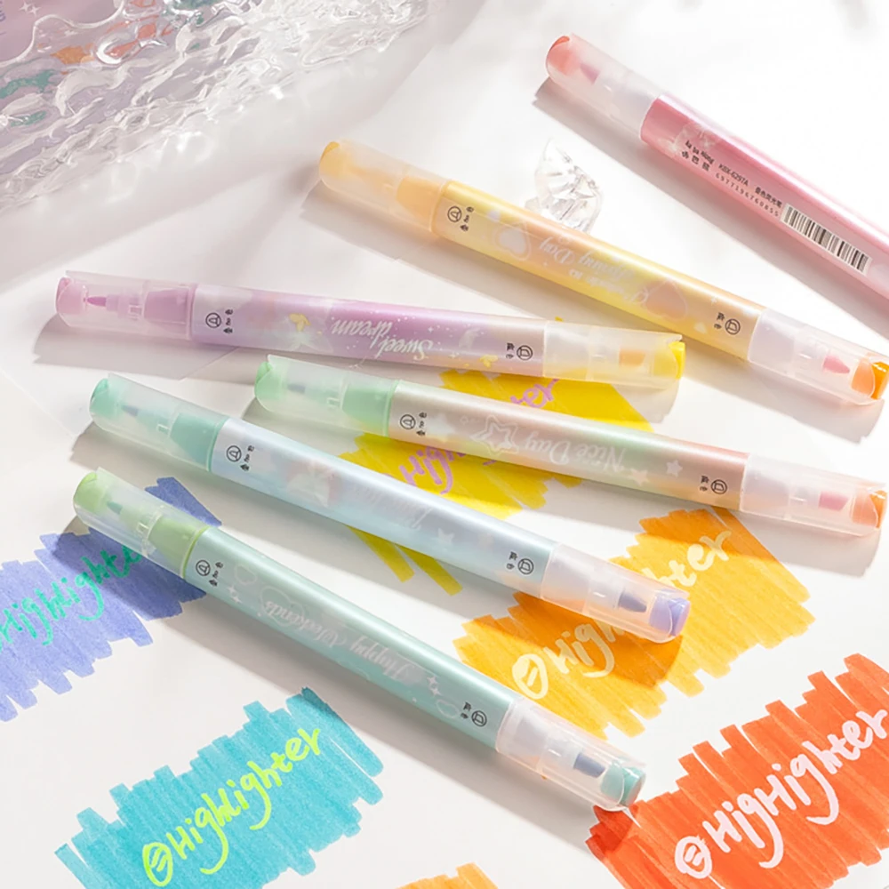6 قطع من أقلام الفلورسنت ذات الرأس المزدوج مع ألوان متداخلة، تستخدم الطلاب سعة كبيرة لعلامة النقاط الرئيسية بقلم محمول #5