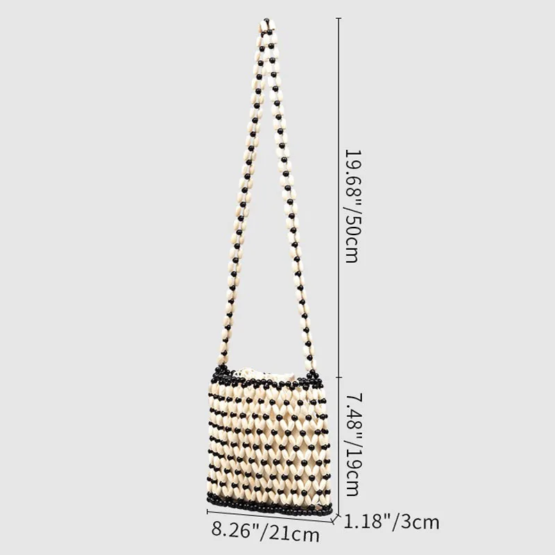Wooden Bead Handmade Woven Bag Exquisite Hollow-out Beaded Shoulder Bag Female Crossbody Bag For Women