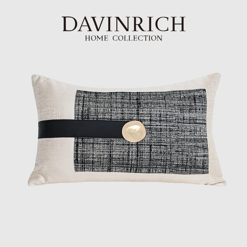 DAVINRICH Metropolitan Style Cushion Covers Soft Flannelette Leather Patchwork Lumbar Pillow Case Modern Luxurious Home Decor