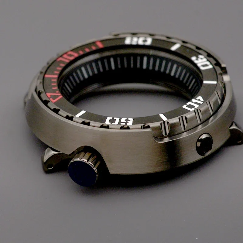 Arma cor atunas caixa de relógio enlatada com cor cinza caber nh34 nh35 nh36 peças relógio aço inoxidável cúpula cristal safira