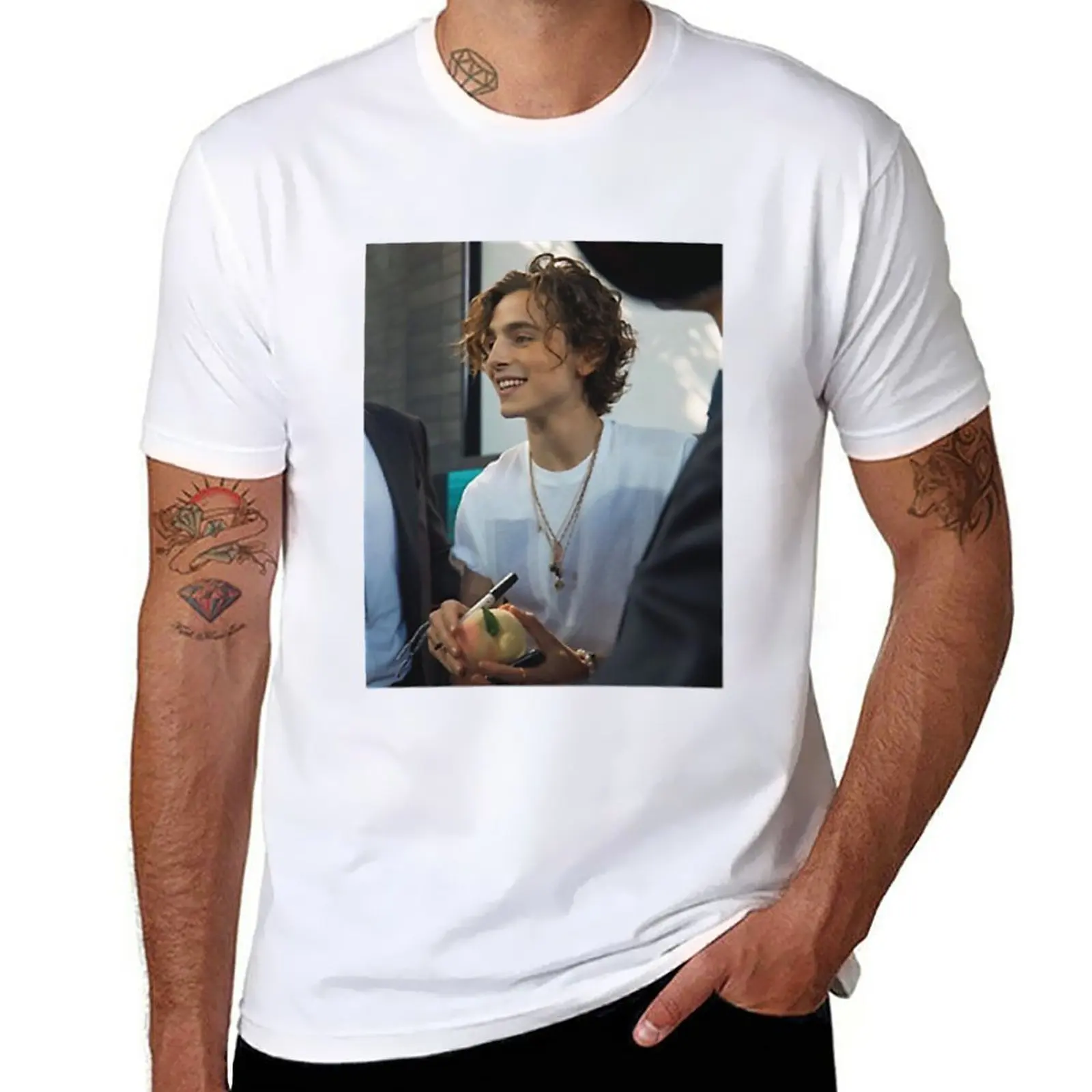 

New timothee chalamet peach autograph Classic T-Shirt sweat shirts anime clothes mens tall t shirts