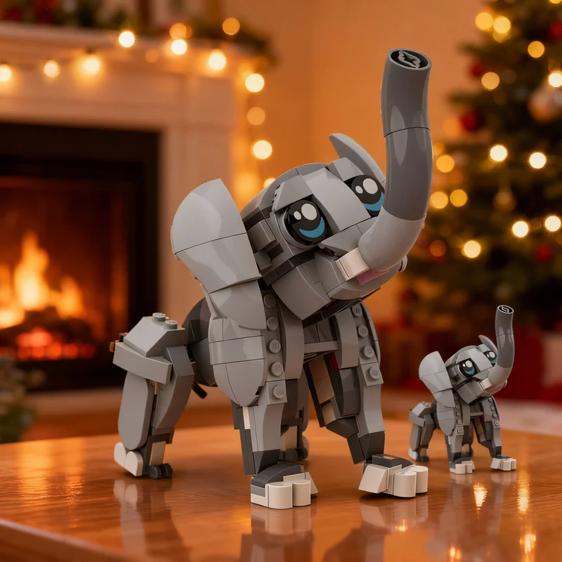 

276 деталей MOC Creator 3 в 1: Маленький слон, игривый кот, альтернативная модель, игрушки, рождественские подарки, строительные блоки, архитектурное обучение