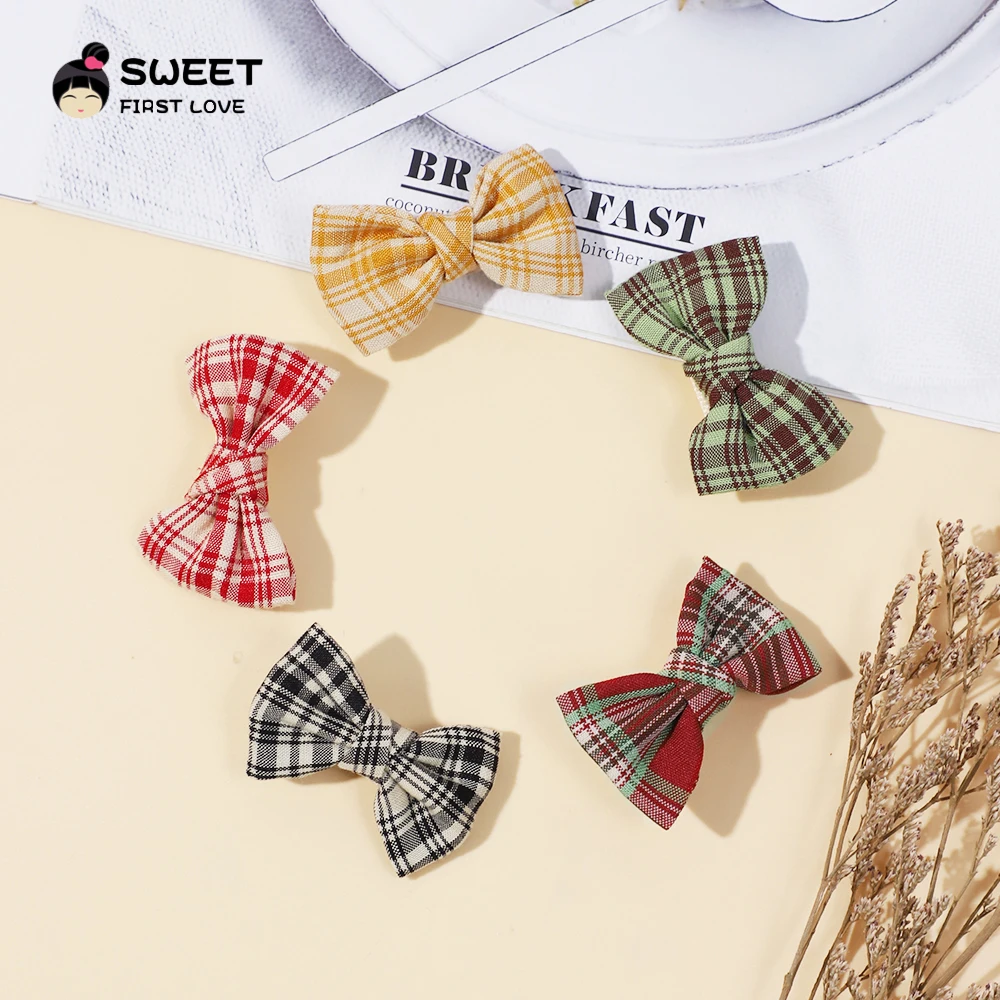 

Plaid Mini Hair Bows Clip for Girl Fresh Solid Color Bowknot Hair Pins Sweet Child Boutique Handmade Hair Clips Hair Accessories