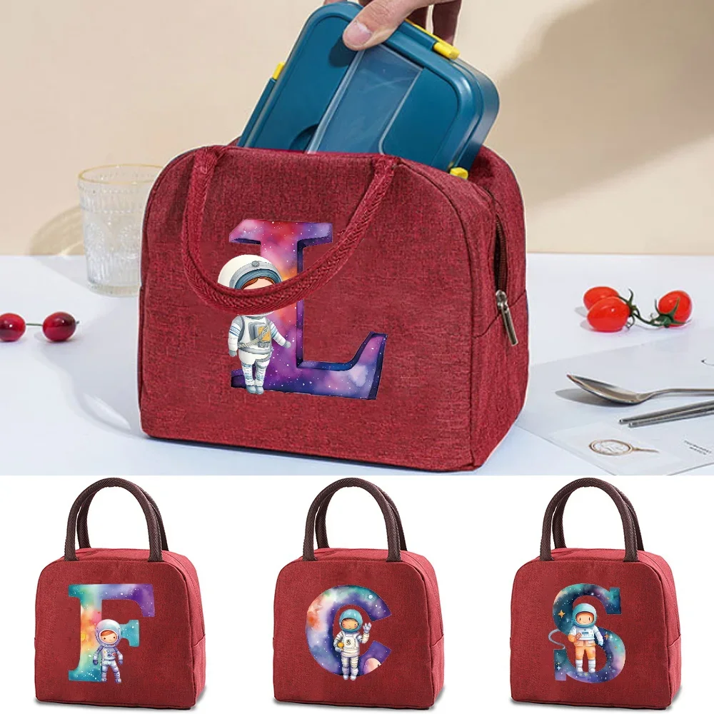 

Lunch Bag Insulated Cooler Bag Food Picnic Storage Handbag Astronaut Letter Pattern Portable Thermal Tote for Women Girl Kids