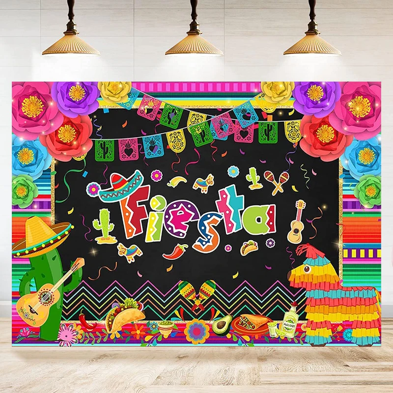 Photography Backdrop Fiesta Theme Cinco De Mexican Mayo Birthday Party Decoration Poster Photo Booth Background Banner Supplies