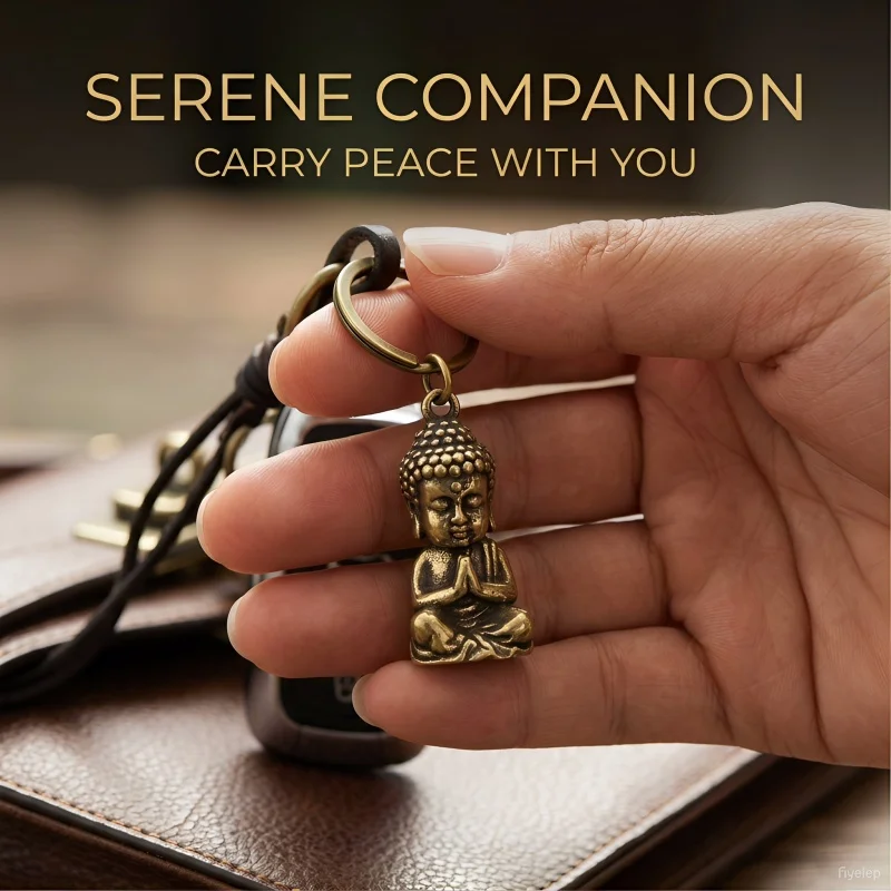 Mini Brass Buddha Keychain Pendant Vintage Solid Copper Lucky Buddha Ornament Chinese Style Handcraft