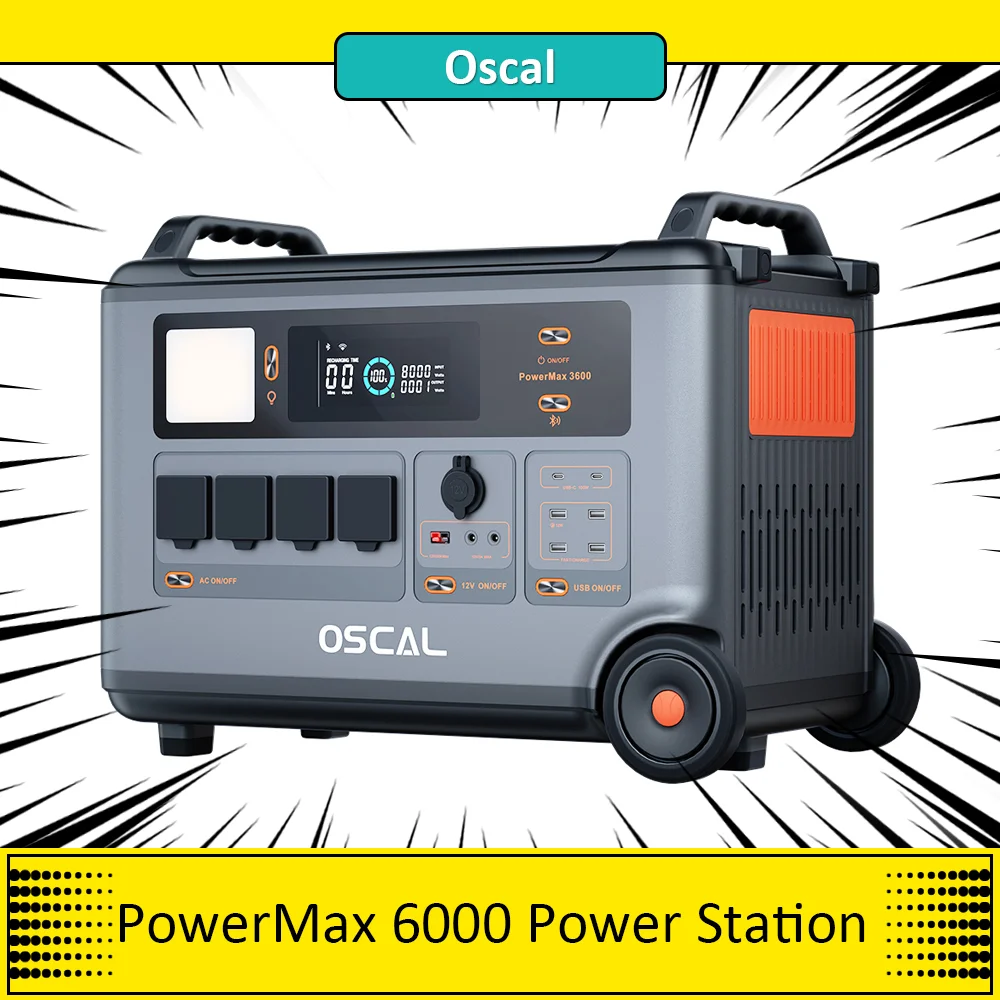 Oscal PowerMax6000 6000W Rugged Power Station,3600Wh to 57600Wh LiFePO4 Battery, 14 Outlets, 120V/240V Dual Voltage Output,5 LED