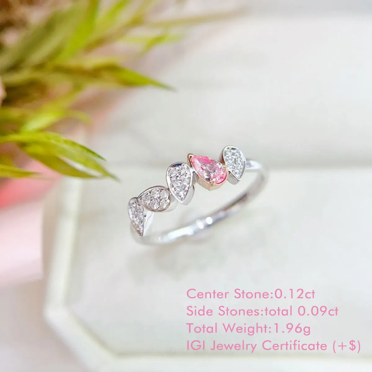 Total 0.21ct Unique Multi Diamond Ring In 18K White Gold Pear Cut Pink and White Diamond Ring Natural Diamond Ring For Women