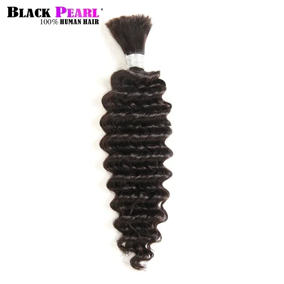 Black Pearl Pre-Colored Brazilian Deep Wave Human Hair Braiding Bulk No Weft 10 To 30 Inch Remy Bulk Human Hair