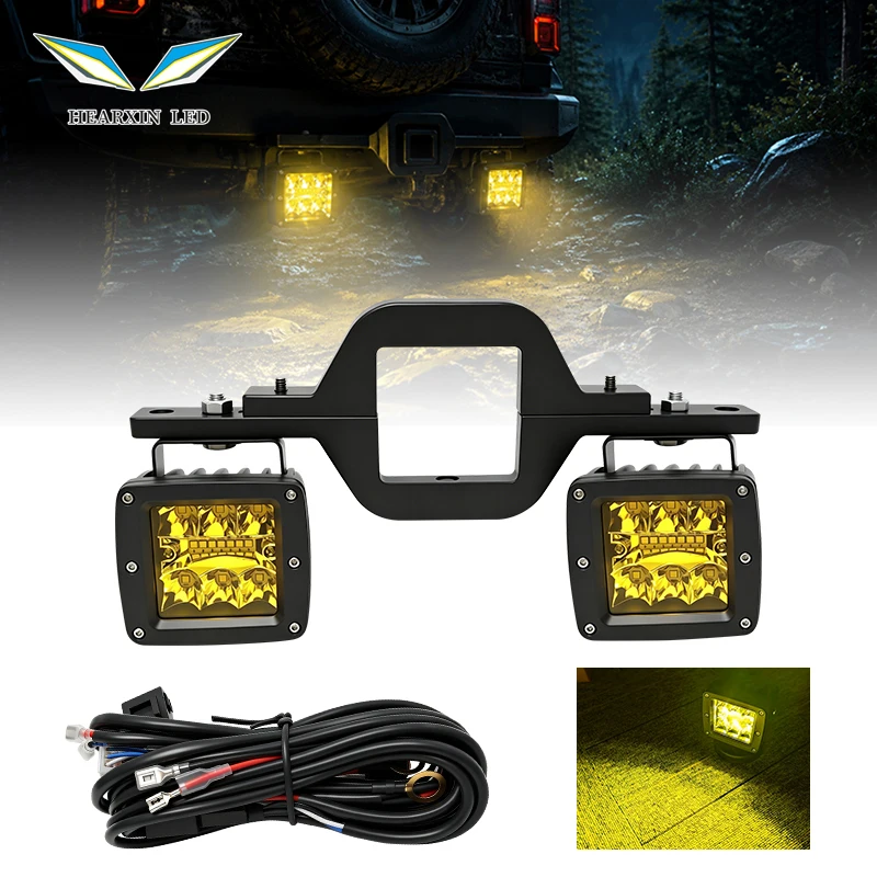 

4inch Car Tow Hitch Mount Bracket Yellow LED Work Light Fog Lamp Truck Rear Trailer Brake Lights Kits for Pickup off-road use