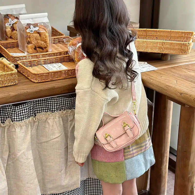 Vintage Red PU Girl's Handbags New Versatile Coin Ornament Children's Crossbody Bags Fashion Niche Mini Small Square Bags