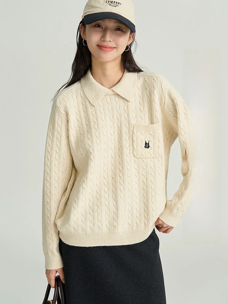 

Loose Knitted Twisted Sweater Women's Casual Spring New Sle Dwind Collar Top Polyester Acrylic Nylon Fiber Blend