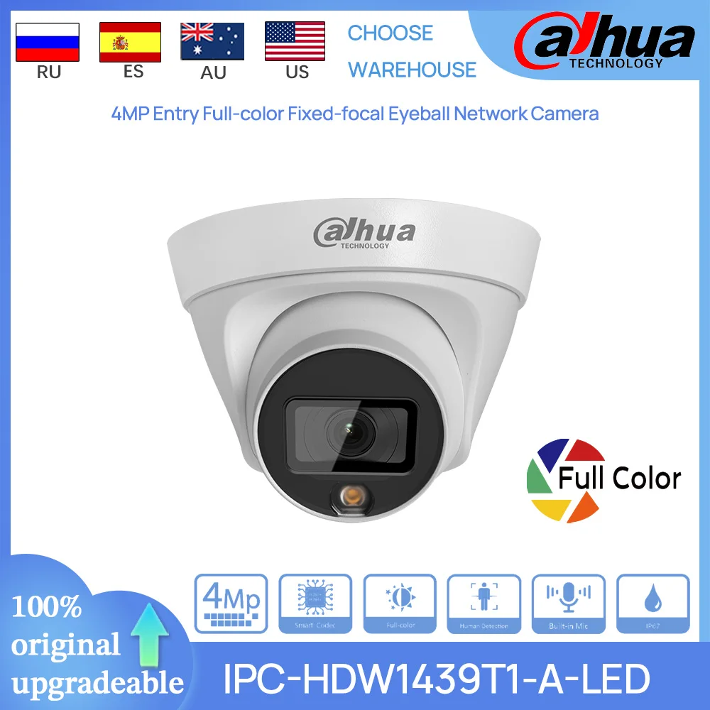 Dahua Originele IPC-HDW1439T1-A-LED-S6 4MP POE Entry Full-color Vaste focus Oogbol Netwerkcamera Ingebouwde MICROFOON Bewegingsdetectie