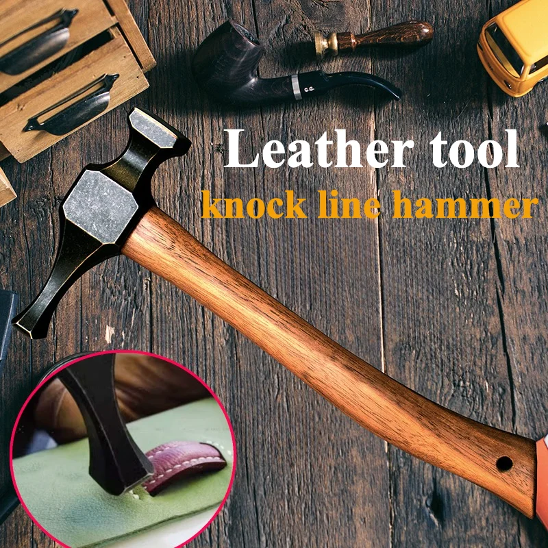 Leather Knock Line Hammer Solid Wood Handle Hardware Hammer DIY Leather Carving Purse Thread Hole Finishing Beautifying Edge