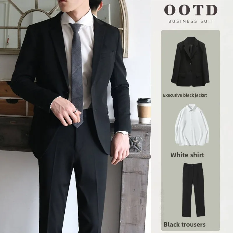 

Faionable Men's Busin Suit Set Korean Sle Pad oulder Drapey Outerwear Autumn Trendy West Coat Stand Fit Urban Fas...