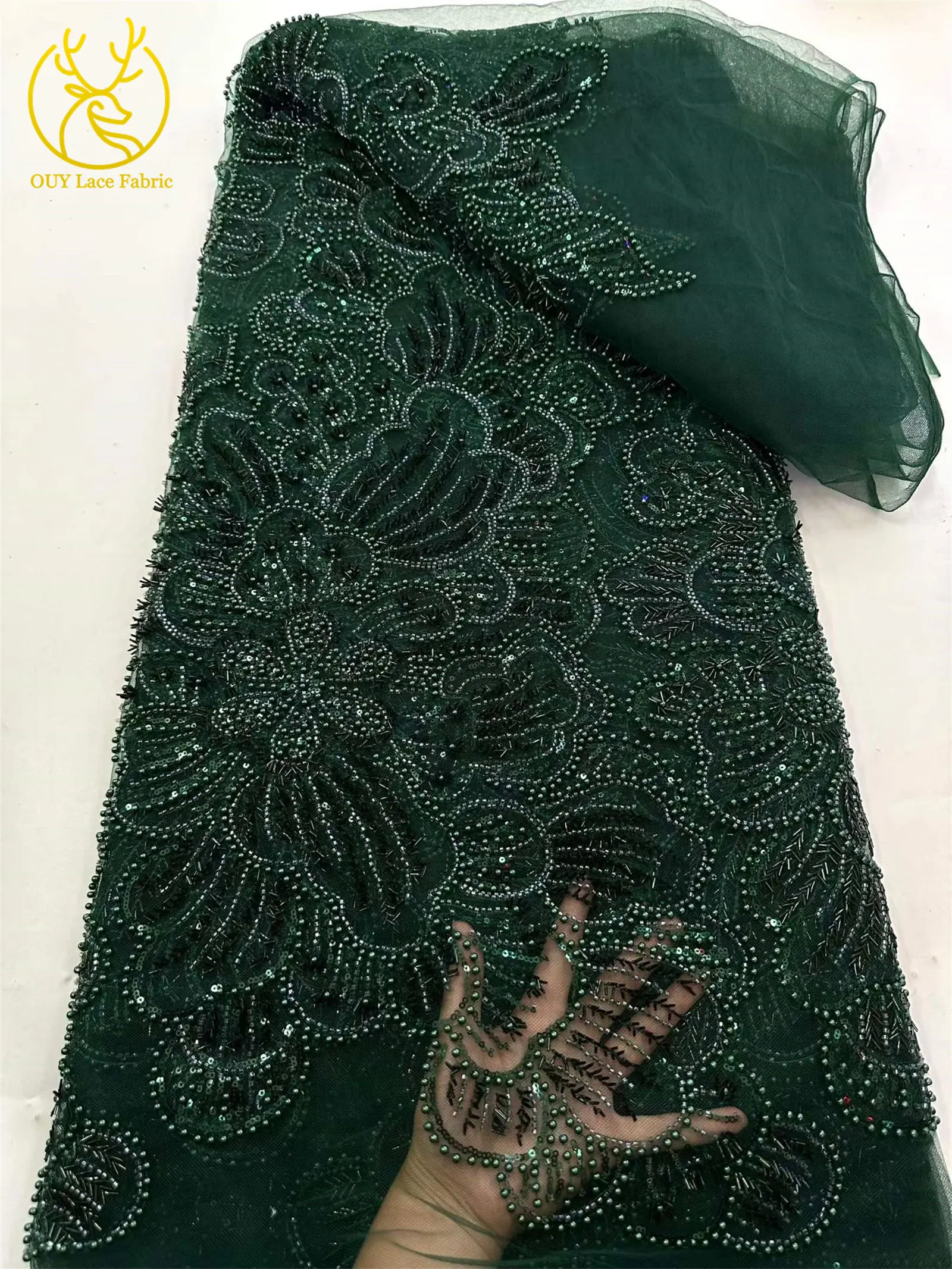 5 Yards afrikanischer Spitzenstoff 2026, hochwertige französische Perlen-Tüllspitze, luxuriöse nigerianische Pailletten-Netzspitze für Hochzeitskleider – Detail 17