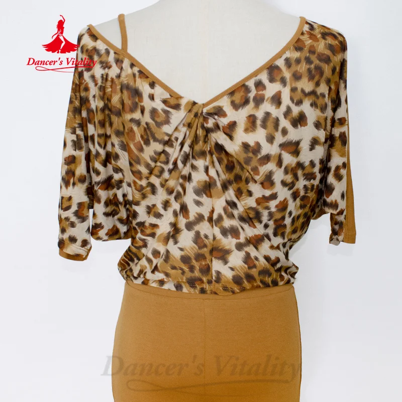 Terno de prática de dança do ventre para mulheres, top com estampa de leopardo + calças justas sexy, 2 peças, roupas de treinamento profissional para dança oriental adulta