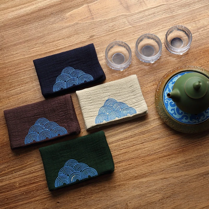 1PC Tea Napkin Cotton and Linen Thick Water Absorbing Embroidered Tea Towel Tea Table Decoration Accessories