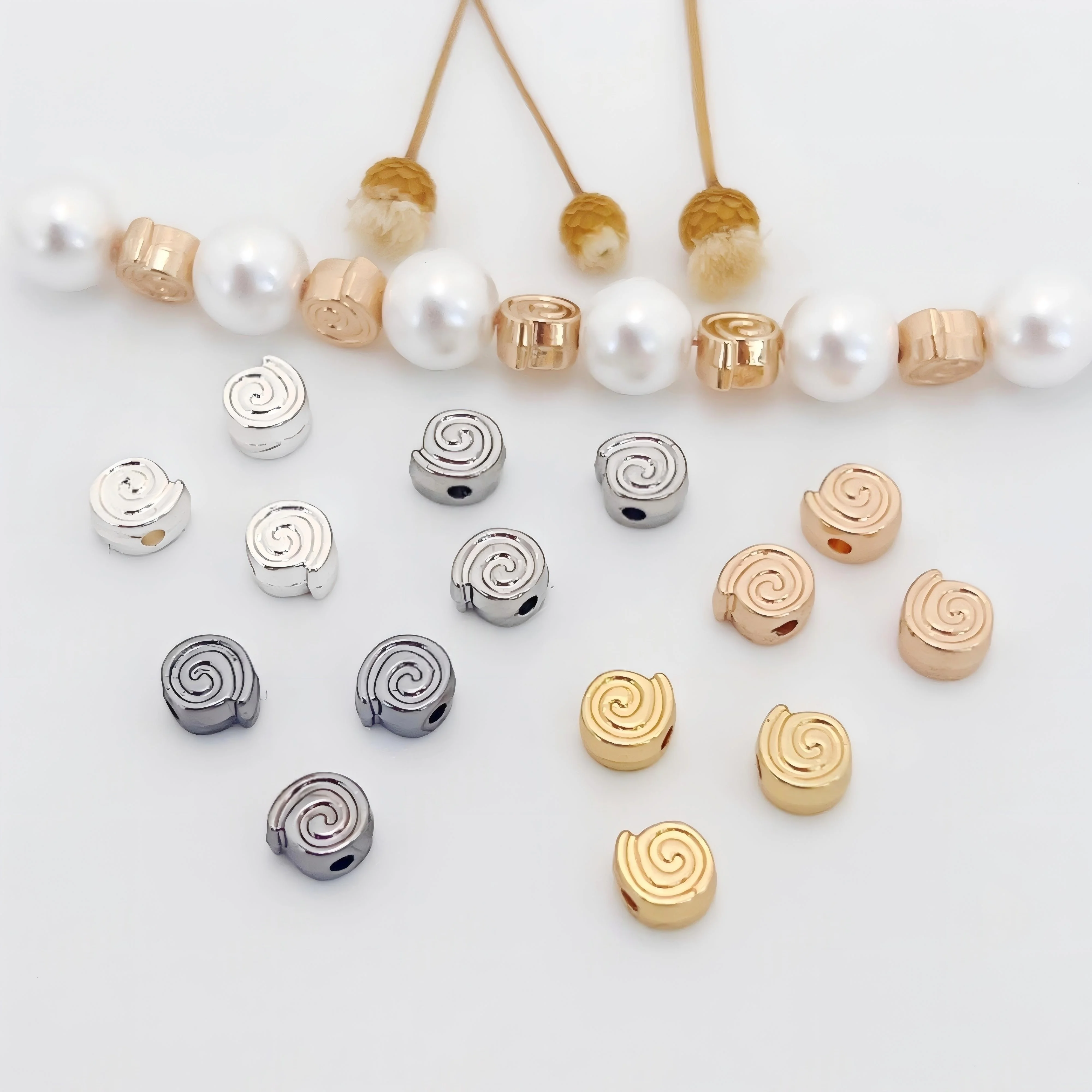

10pcs Gold-plated Snail Spiral Pattern Spacer Beads Handmade Beaded Bracelet Necklace Accessories DIY Jewelry Making Materials