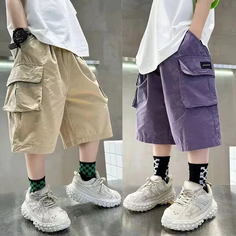 

3-14 Years Summer Teenage Boys Pants Stereoscopic Pocket Design Comfortable Loose Fitting Style Short Trousers For Kids A24