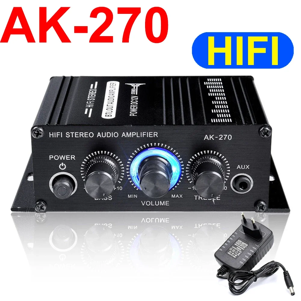 AK-270 Audio Amplifier Sound Channel 2.0 Digital Audio Amplifier HIFI Stereo AUX Input Mini Portable Car and Home Audio Amplifie