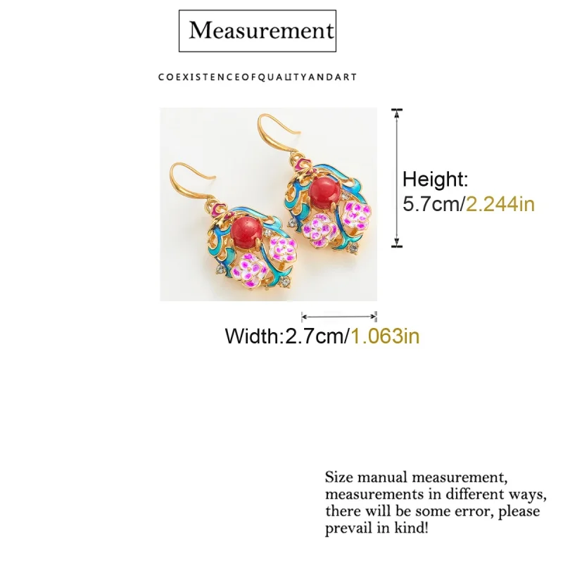 Vintage Enamel Palace Colorful Flower Earring Drop Gold Color Hook Red Agate Jewelry Designer Luxury For Woman Accessories 2025