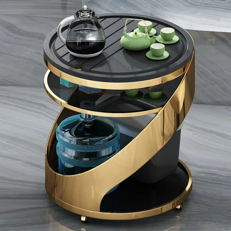 

Balcony small tea cart removable stainless steel office tea table with kettle integrated automatic water kung fu tea table