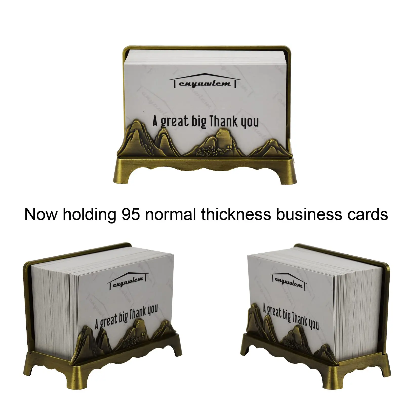 Retro Chinese Style Metal Business Card Holder Carved Pine Landscape Desktop Card Storage Organizer For Office Desk