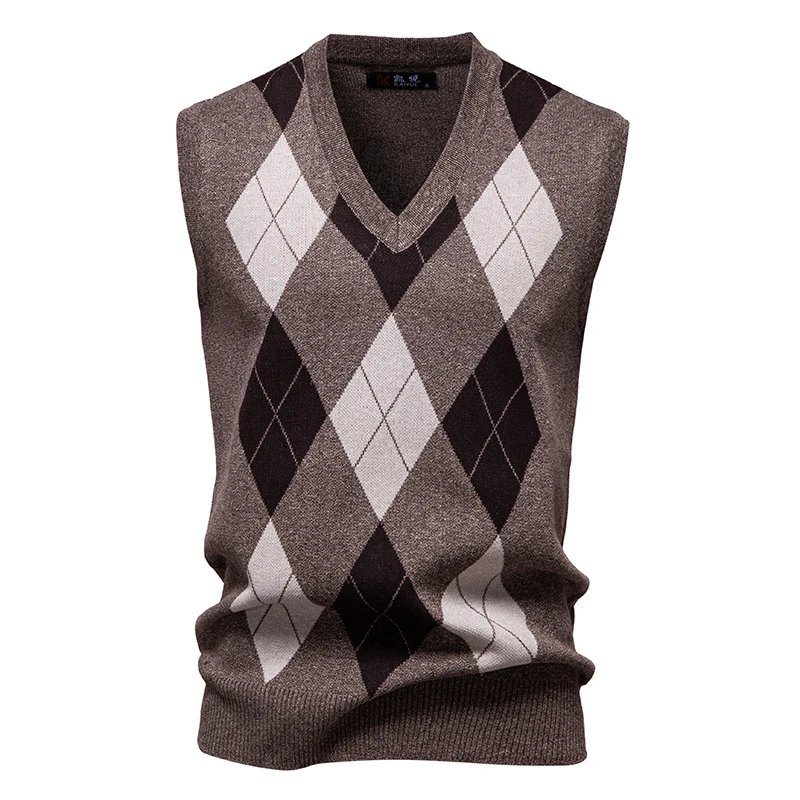 Rompi Rajut Pria Kerah V Tanpa Lengan Pullover Rompi Musim Semi Gugur Hangat Rompi Pria Kasual Elegan Sweater Tank Top