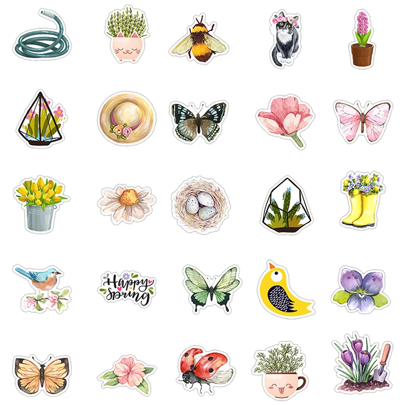 50PCS Exquisite Flowers Insect Watercolor Graffiti Stickers Notebooks Motorcycles Guitar Skateboard Stationery Waterproof Decals