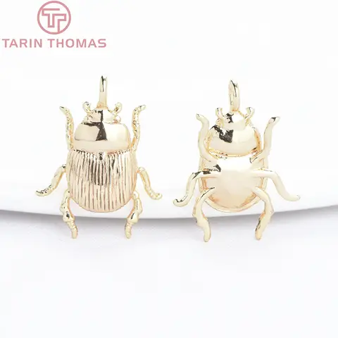 (9756) 6PCS 13x16.5MM 24K Gold Color Brass Insect Beetle Shaped Pendants High Quality DIY Jewelry Making Findings Accessories