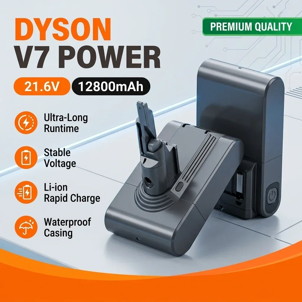 Batteria di ricambio agli ioni di litio ad alta durata, 21,6 V, 12800 mAh, per aspirapolvere Dyson V7, adatta per aspirapolvere portatile Dyson V7.