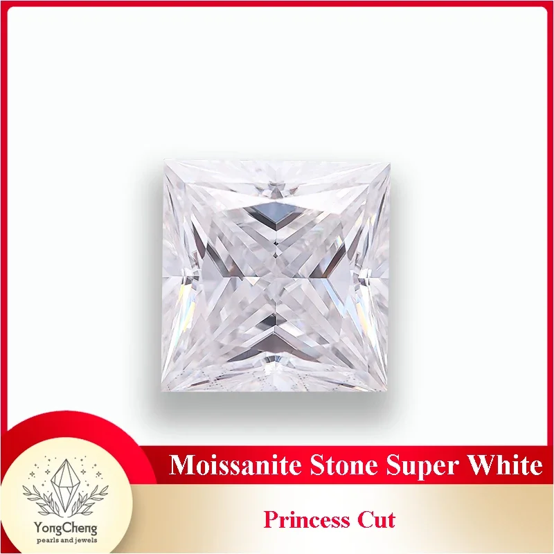 Pedra moissanite de mais alta qualidade, corte princesa, super branco, cor d vvs1, amuletos de qualidade, materiais de fabricação de joias com certificado