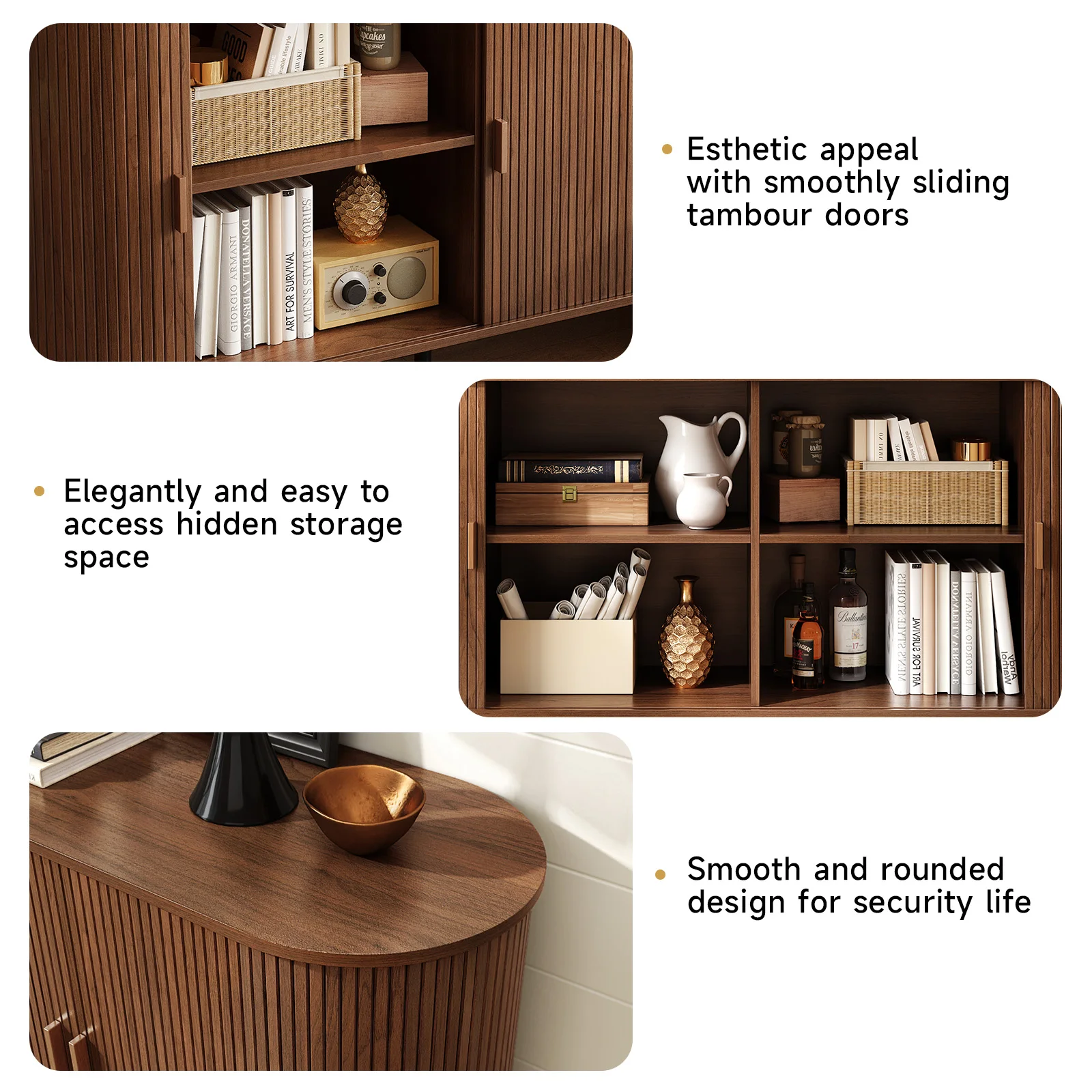 خزانة بوفيه جانبية مقاس 55 بوصة، خزانة تخزين، رف قابل للتعديل، طاولة وحدة تحكم بار القهوة ذات المزخرفة الخشبية للمطبخ #4